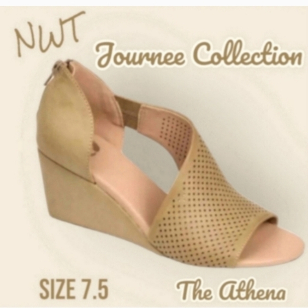 NWT Journee Collection Athena Beige Wedge Sandals